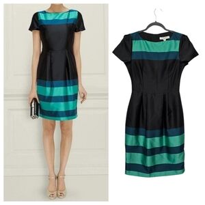 🔴L.K. Bennett Accalia Dress in Peacock Teal A-Line Short Sleeve